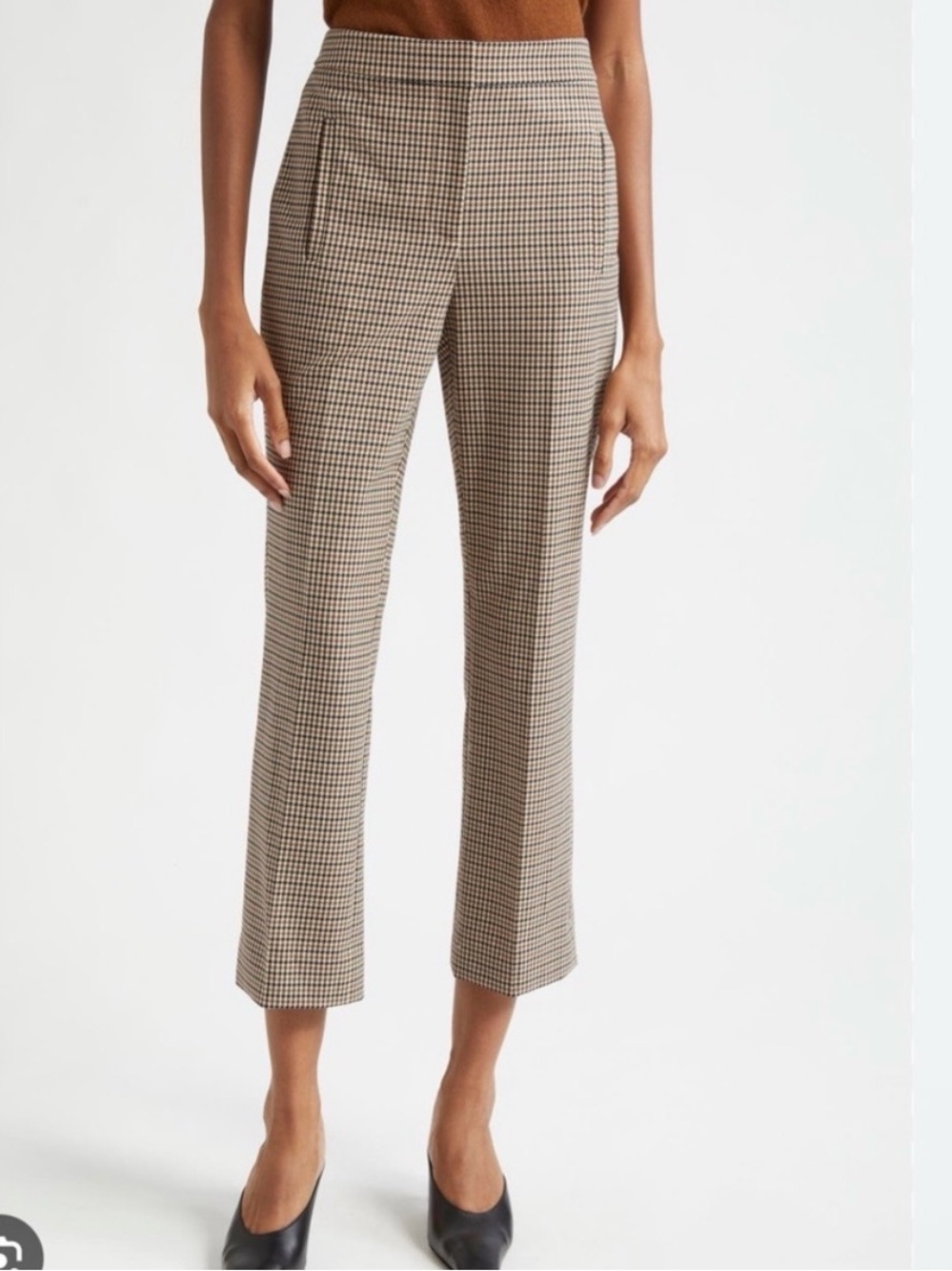 Veronica Beard Arte Plaid Ankle Crop Pants Brown Check Size 14 Houndstooth